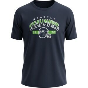 NFL Team Apparel Seattle Seahawks Navy Blue Graphic T-Shirt Mens 2XL 1976 Helmet